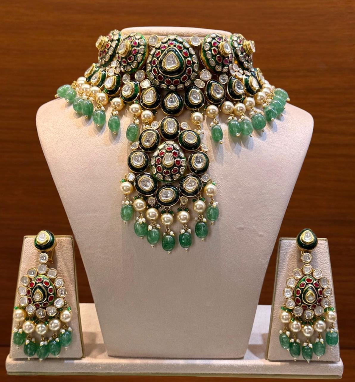 Green choker Polki set