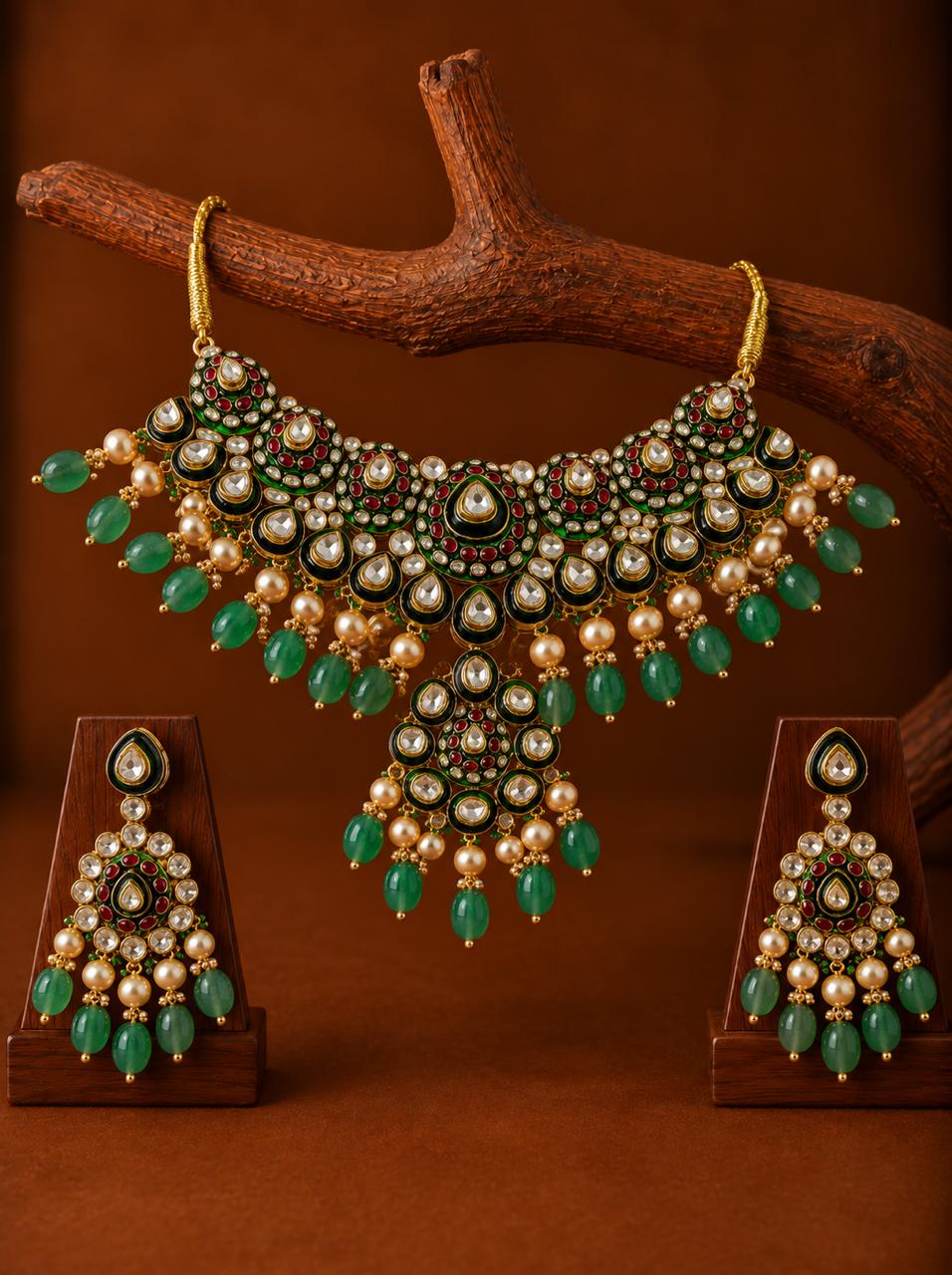 Green choker Polki set
