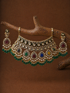 Polki Necklace Set- Navratan