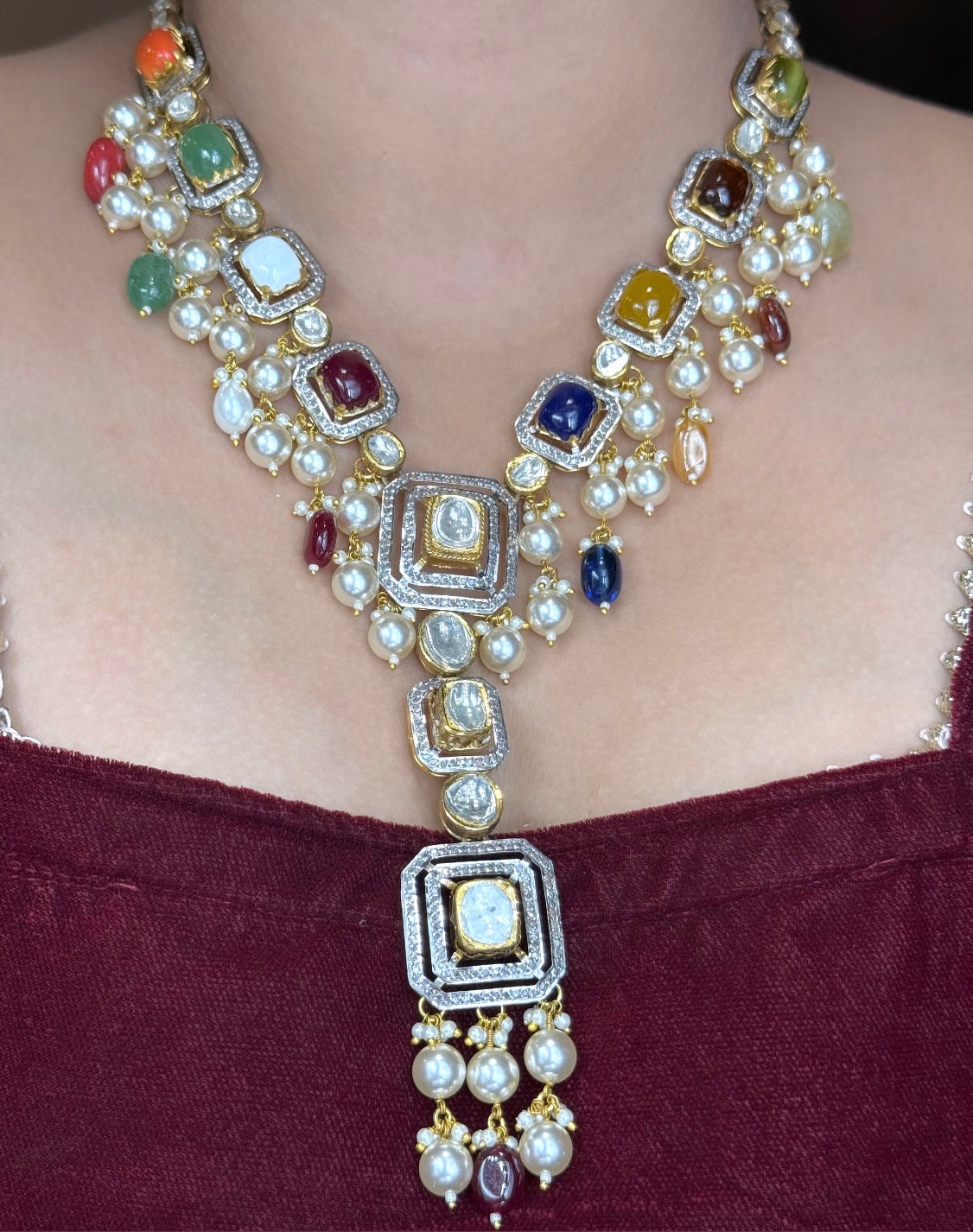 Navratan Polki Pendant Set