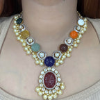 Navratan Polki Pendant Set
