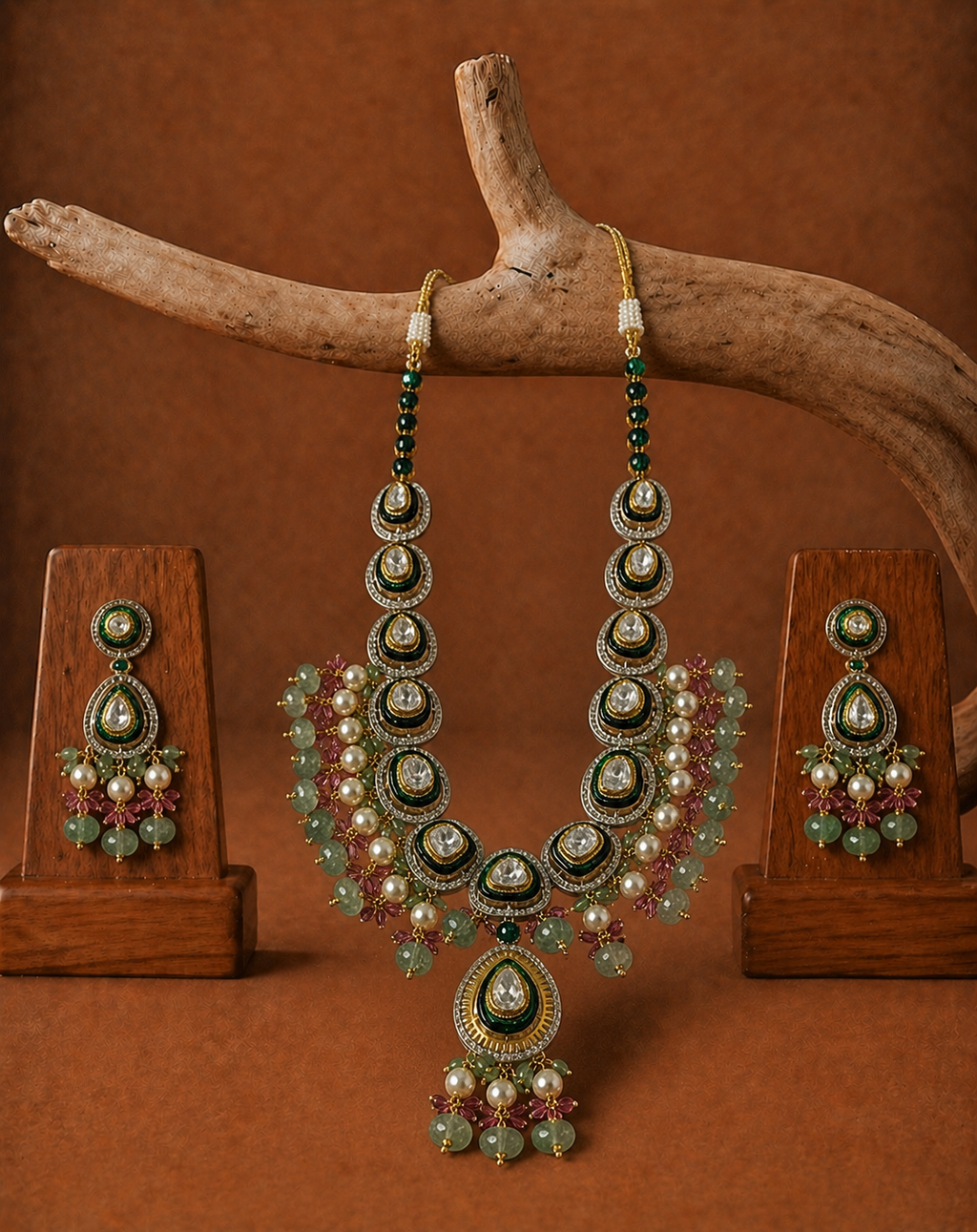 Diamond Polki Pendant Set
