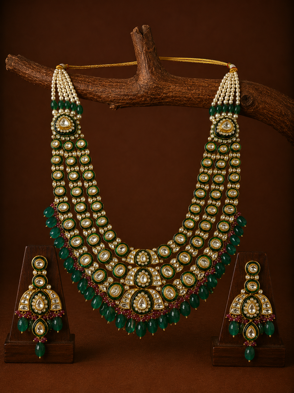 Emerald Polki Three-Layer Long Set