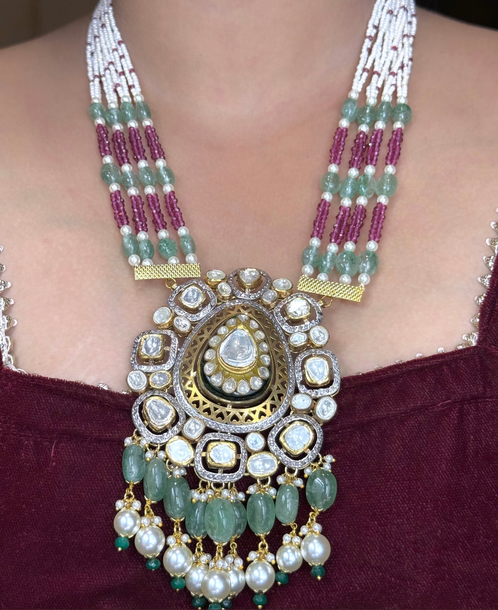 Classic Emerald Polki Pendant