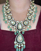 Emerald Polki Long Pendant Set