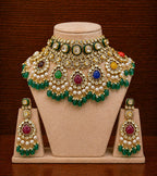 Polki Necklace Set- Navratan