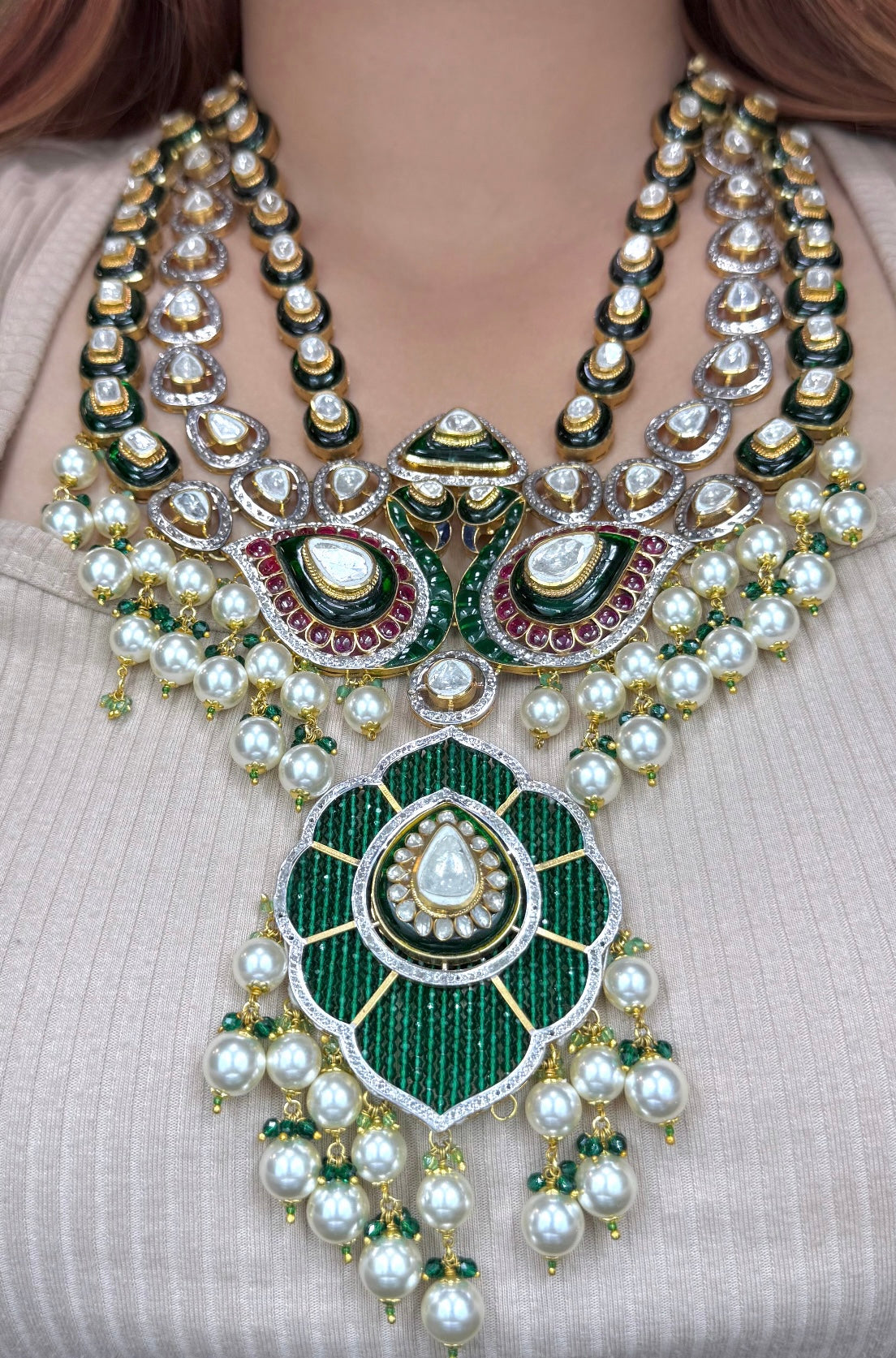 Layered Polki Pendant Set