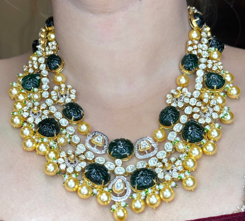 Emerald Polki Two-String Necklace Set