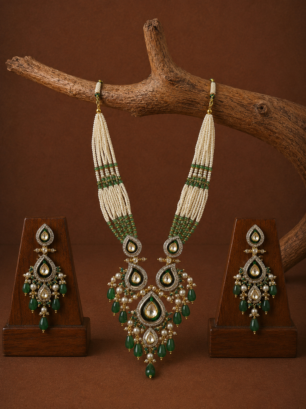 Emerald Royale Polki Pendant Set
