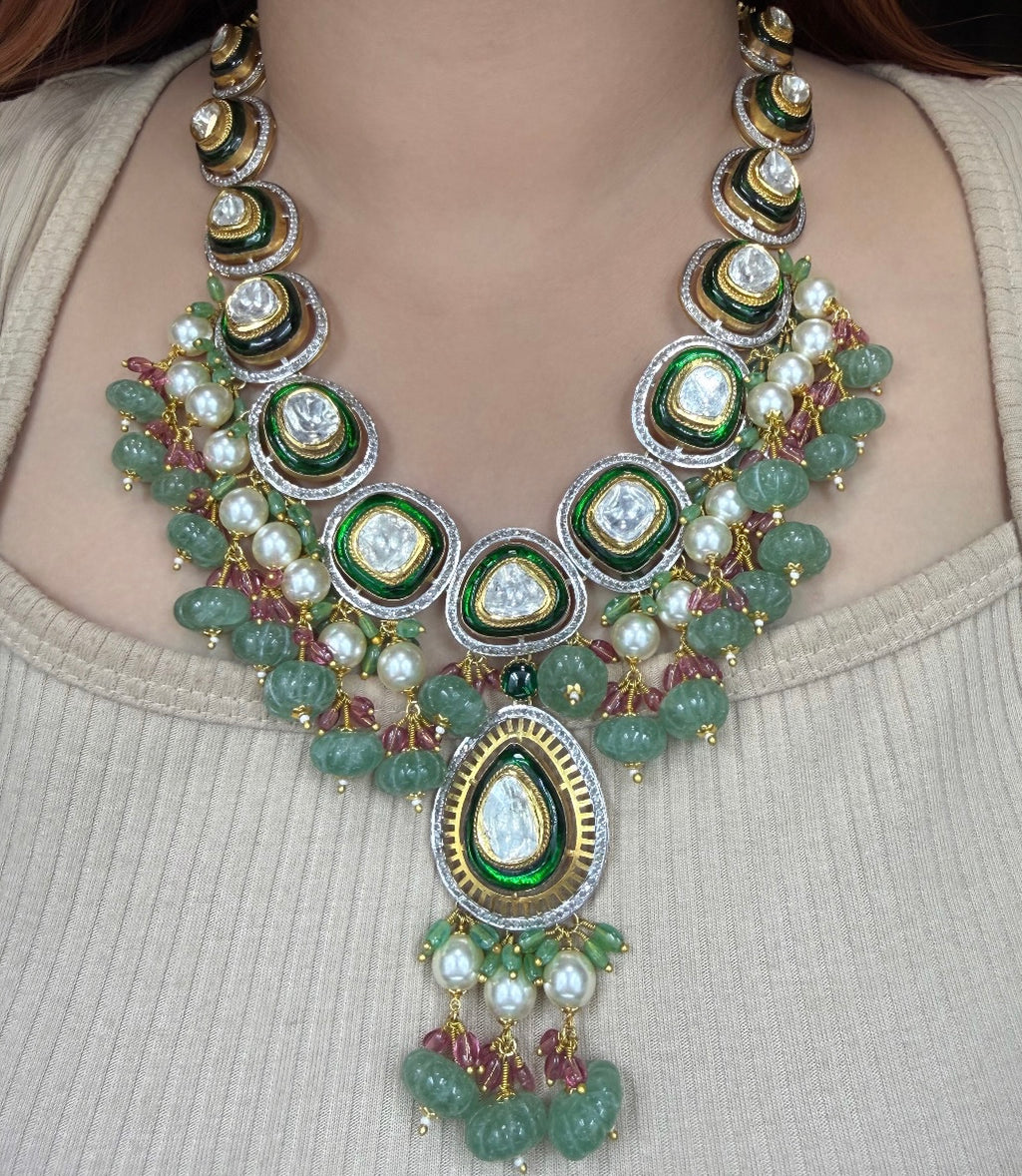 Diamond Polki Pendant Set