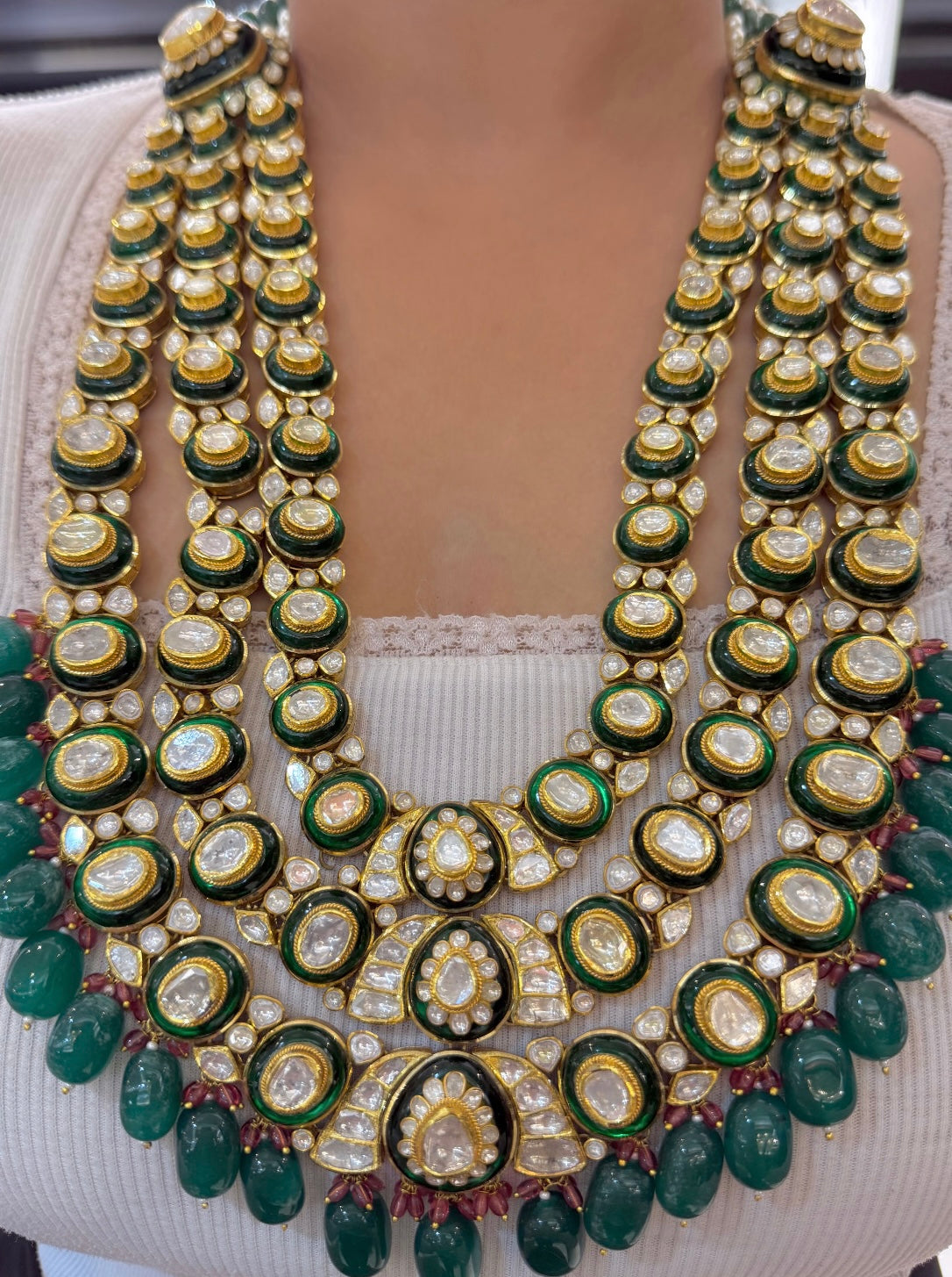 Emerald Polki Three-Layer Long Set