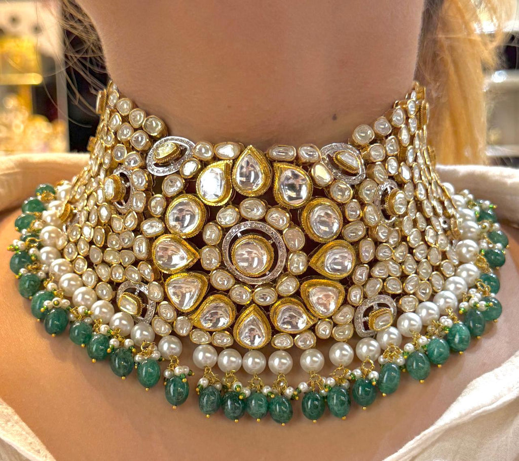 Green Traditional choker Polki  Set