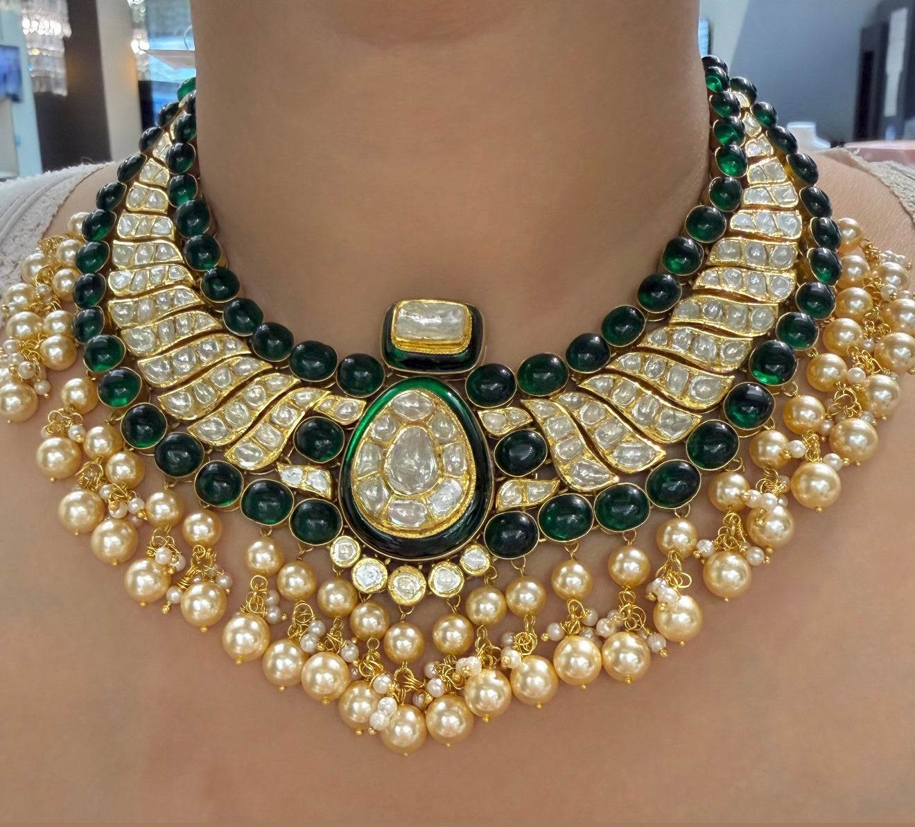 Emerald Pearl Polki Guluband