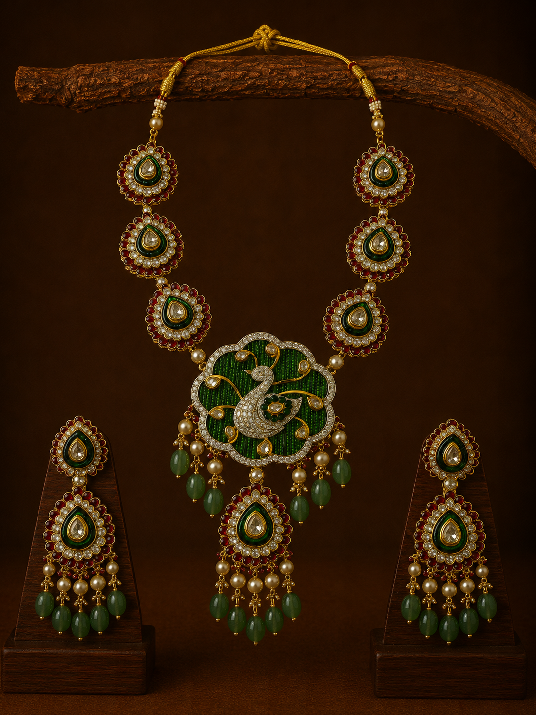 Peacock Polki Pendant Set