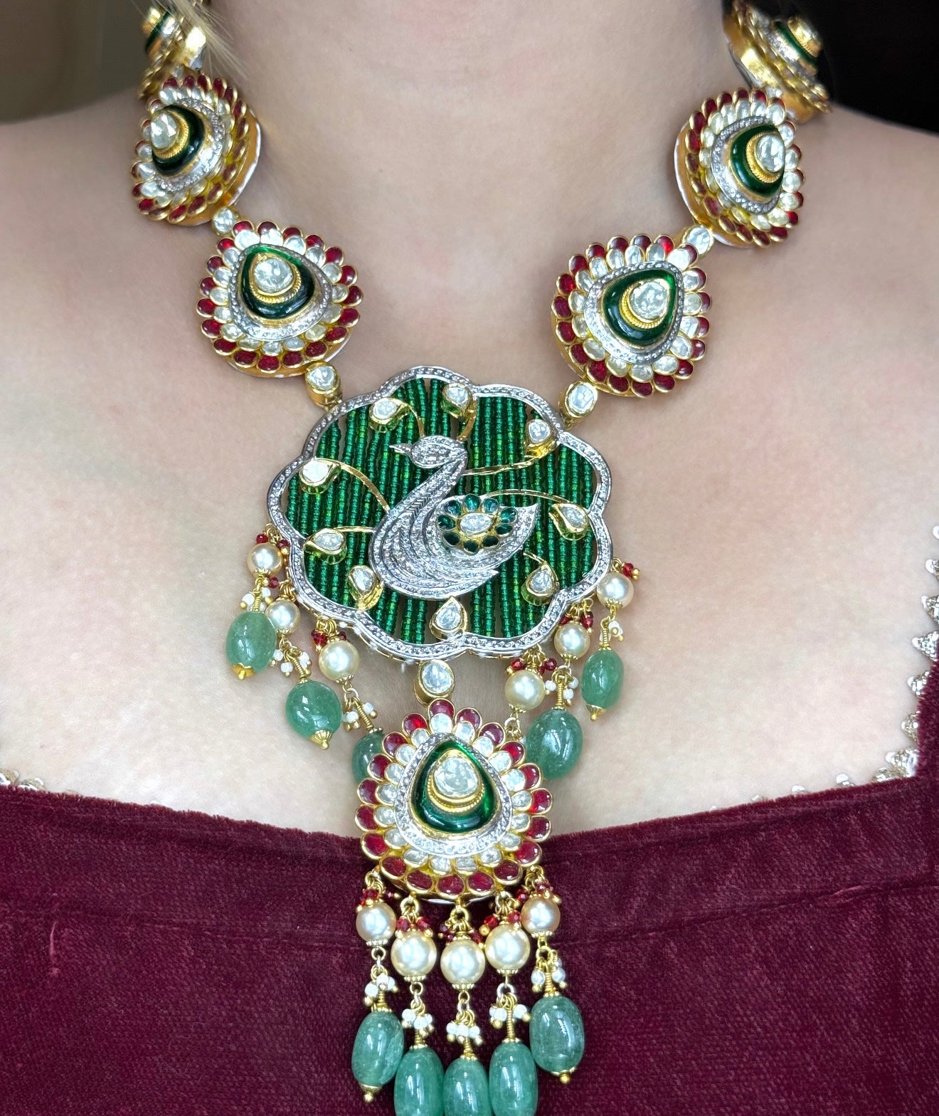Peacock Polki Pendant Set