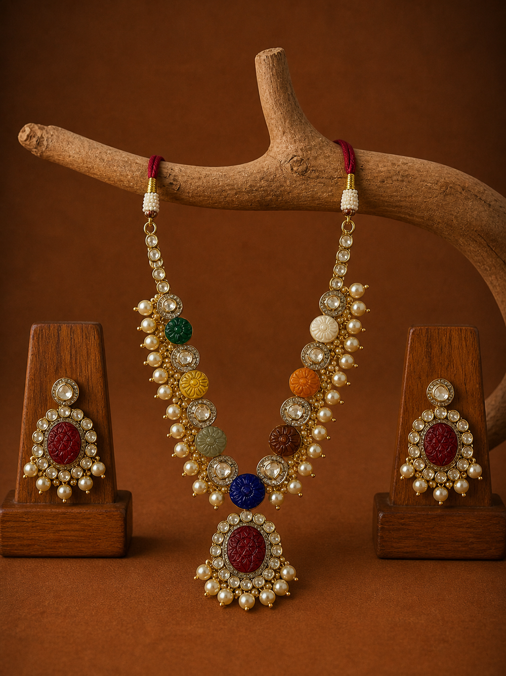 Navratan Polki Pendant Set