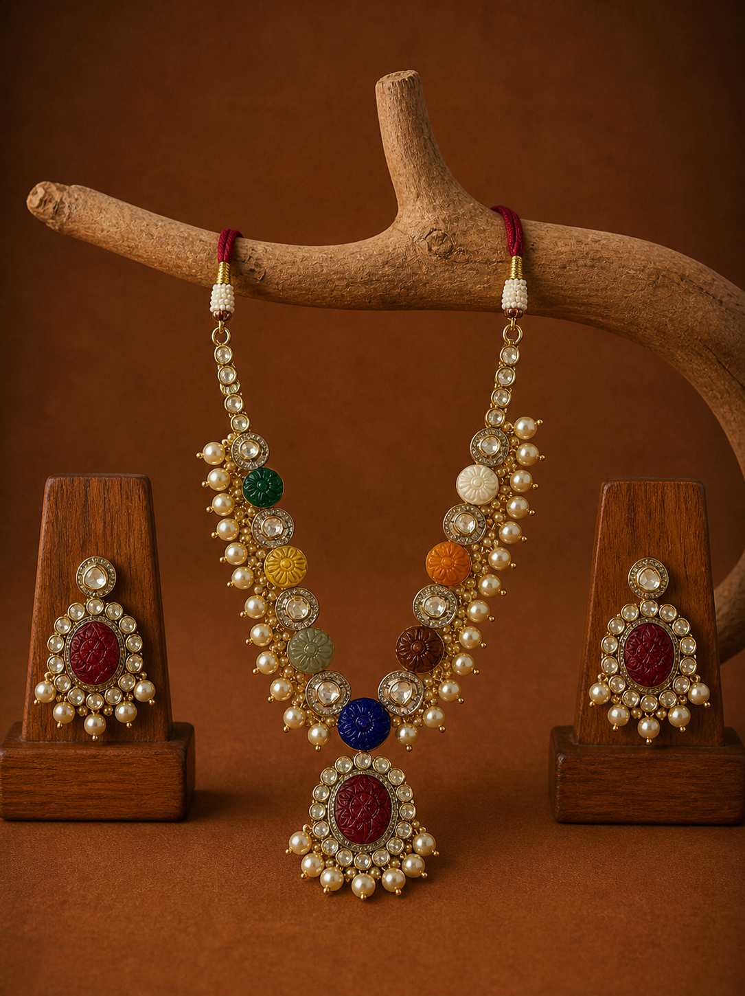 Navratan Polki Pendant Set
