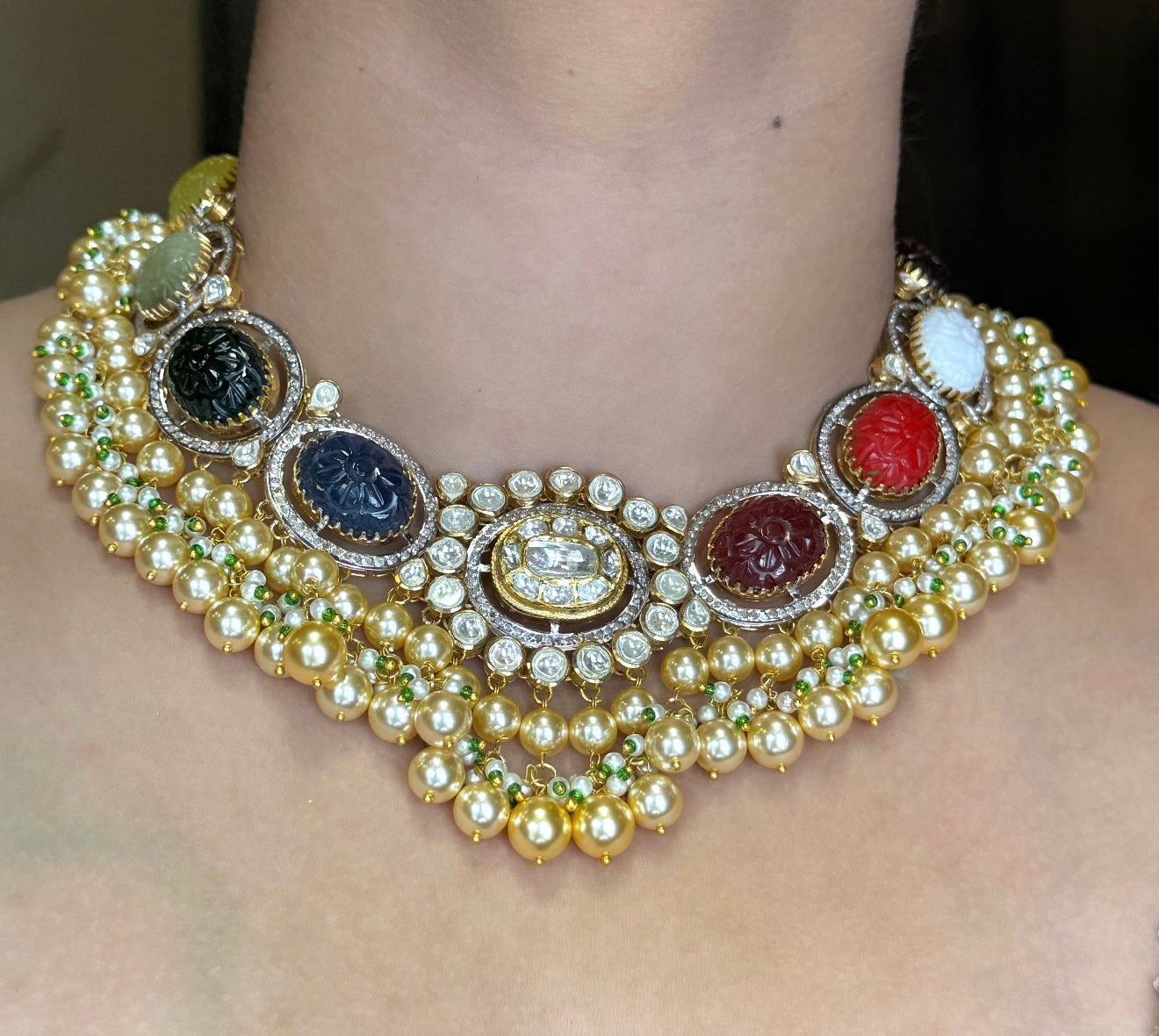 Navratan Pearl Polki Guluband