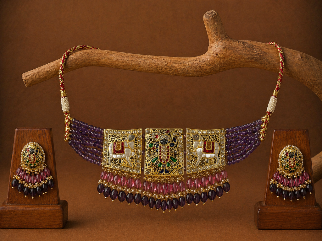 Polki Necklace Set - Temple