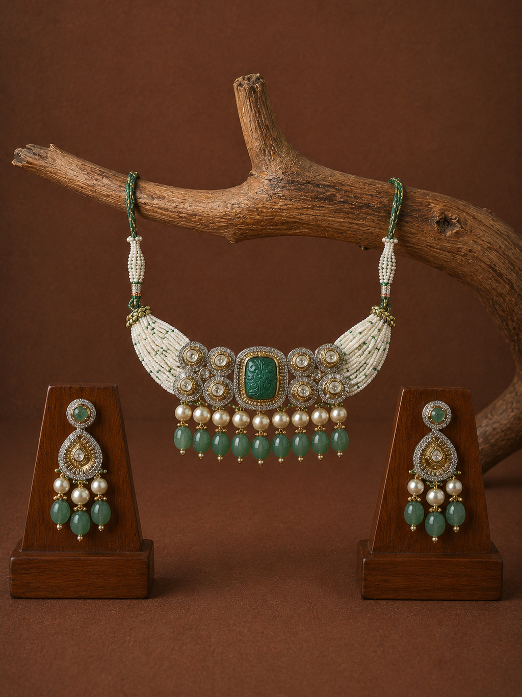 Emerald Polki Chick Patti Set