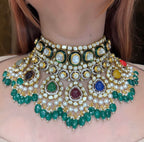 Polki Necklace Set- Navratan