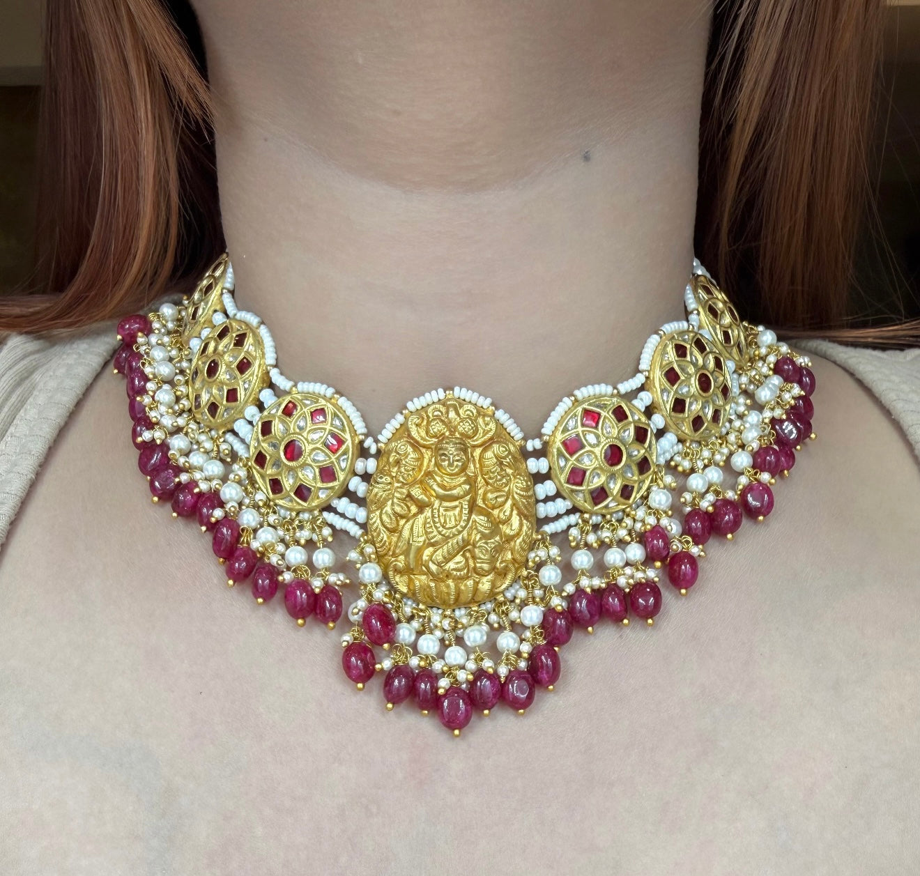 Polki Necklace Set - Temple