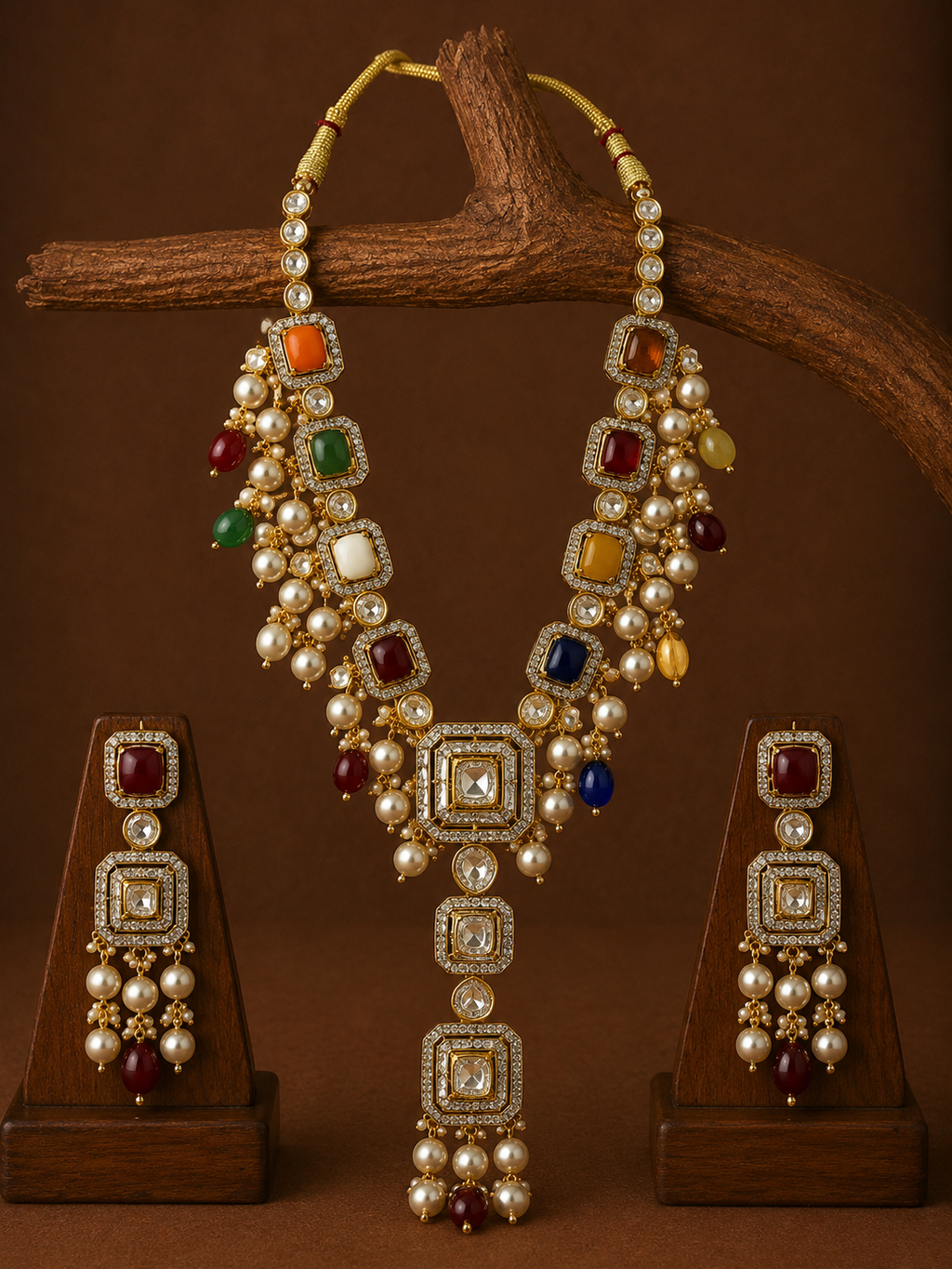 Navratan Polki Pendant Set