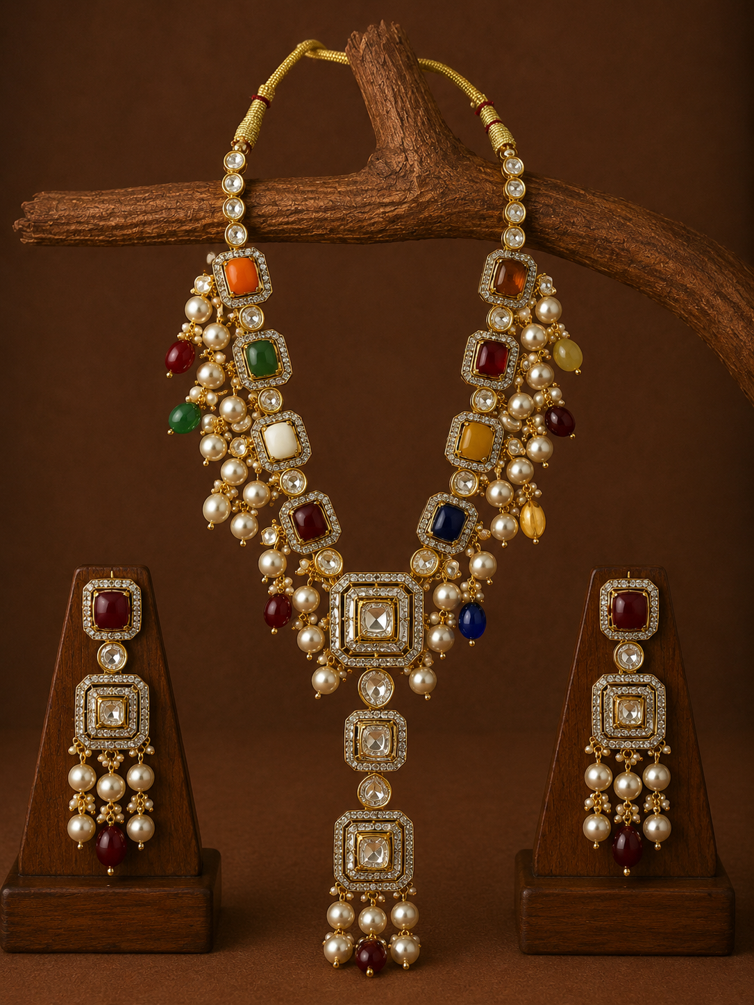 Navratan Polki Pendant Set