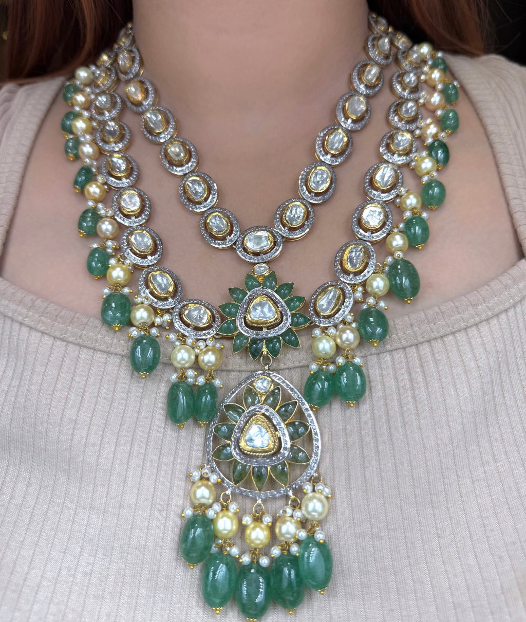 Two-Layer Polki Pendant Set