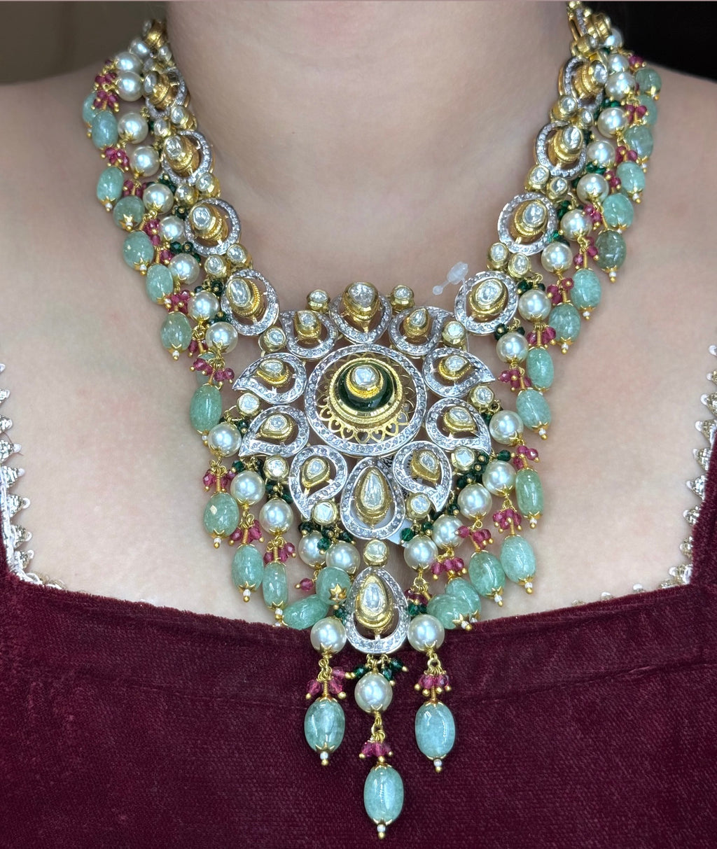 Emerald Motif Polki Pendant