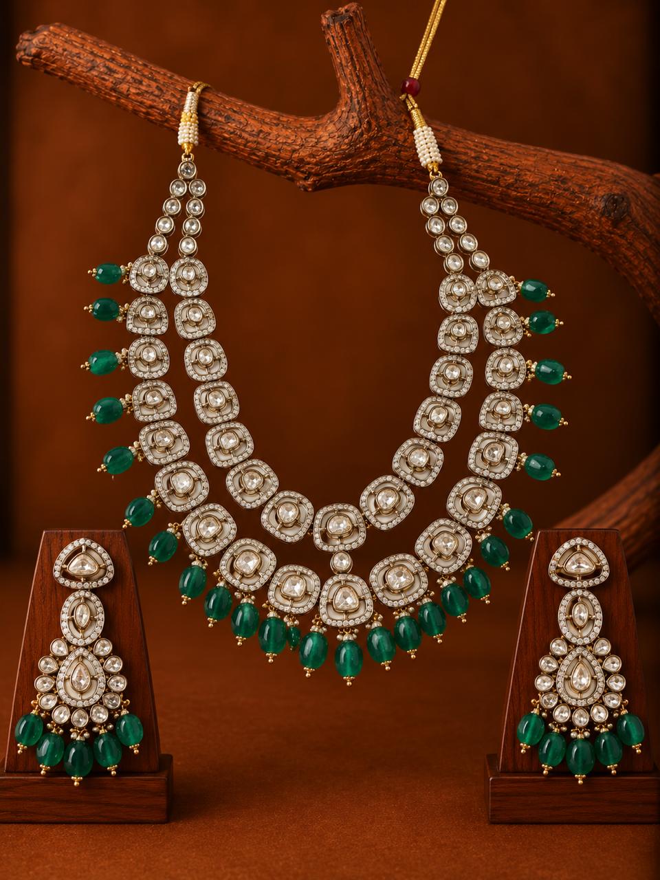 Green Two layer Polki Set