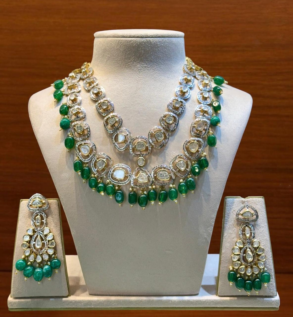 Green Two layer Polki Set