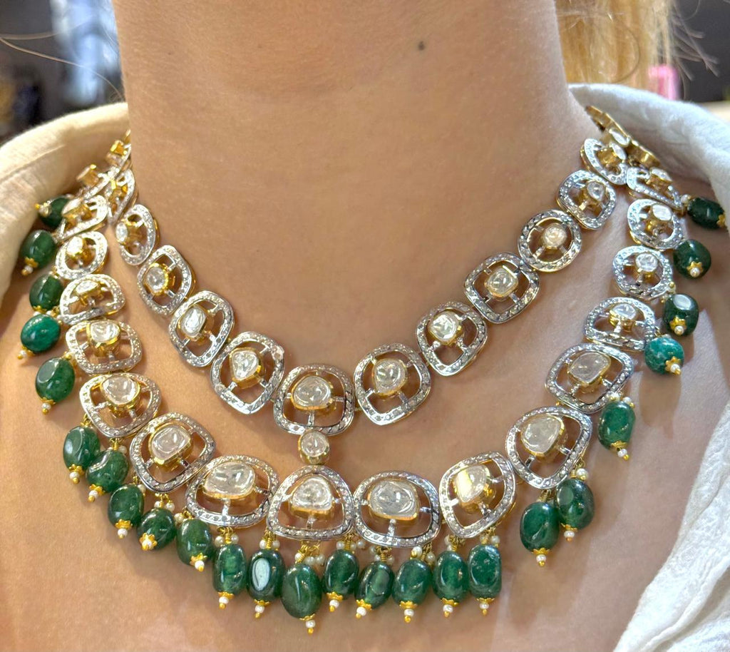 Green Two layer Polki Set