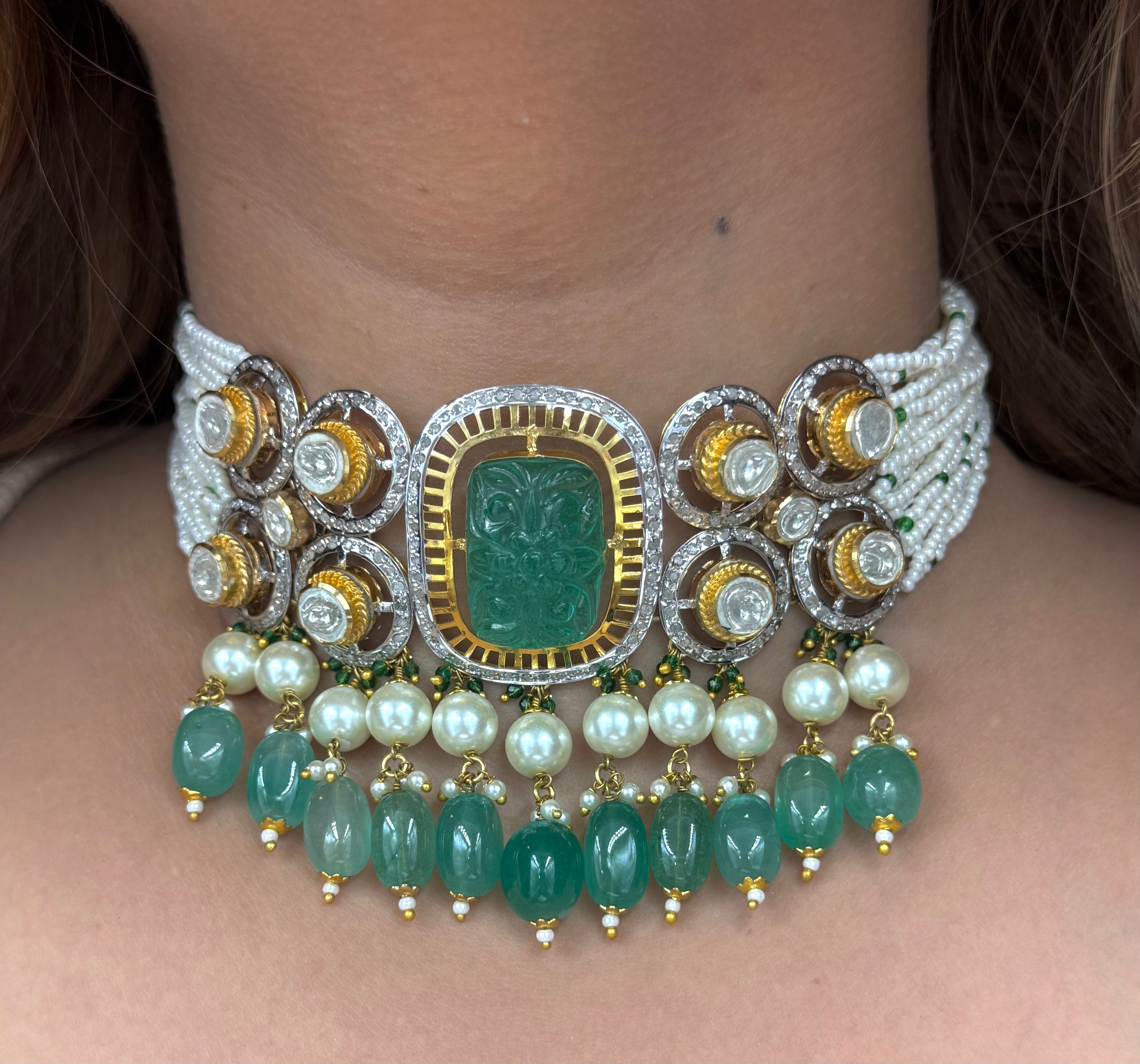 Emerald Polki Chick Patti Set