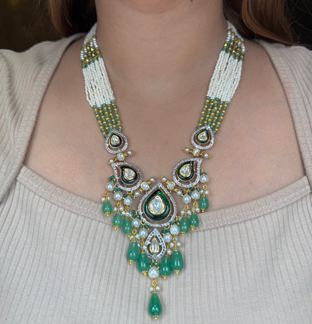 Emerald Royale Polki Pendant Set