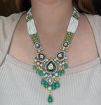 Emerald Royale Polki Pendant Set