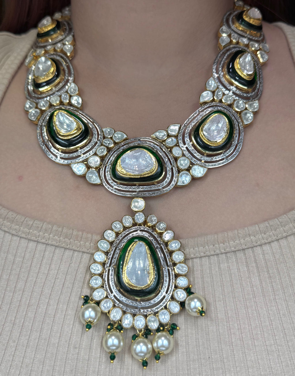 Diamond Polki Pendant Set