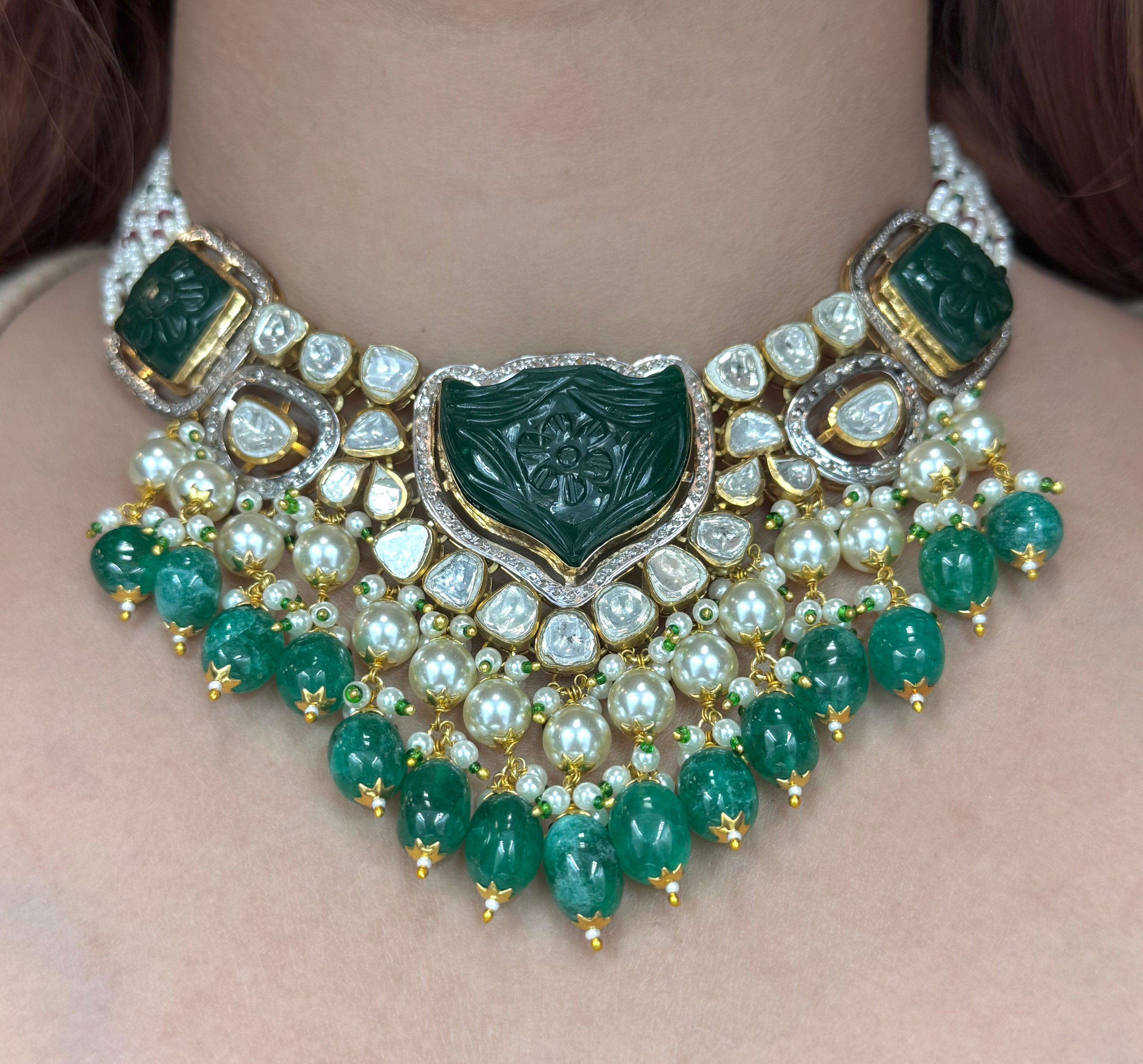 Emerald Polki Chikpatti Set