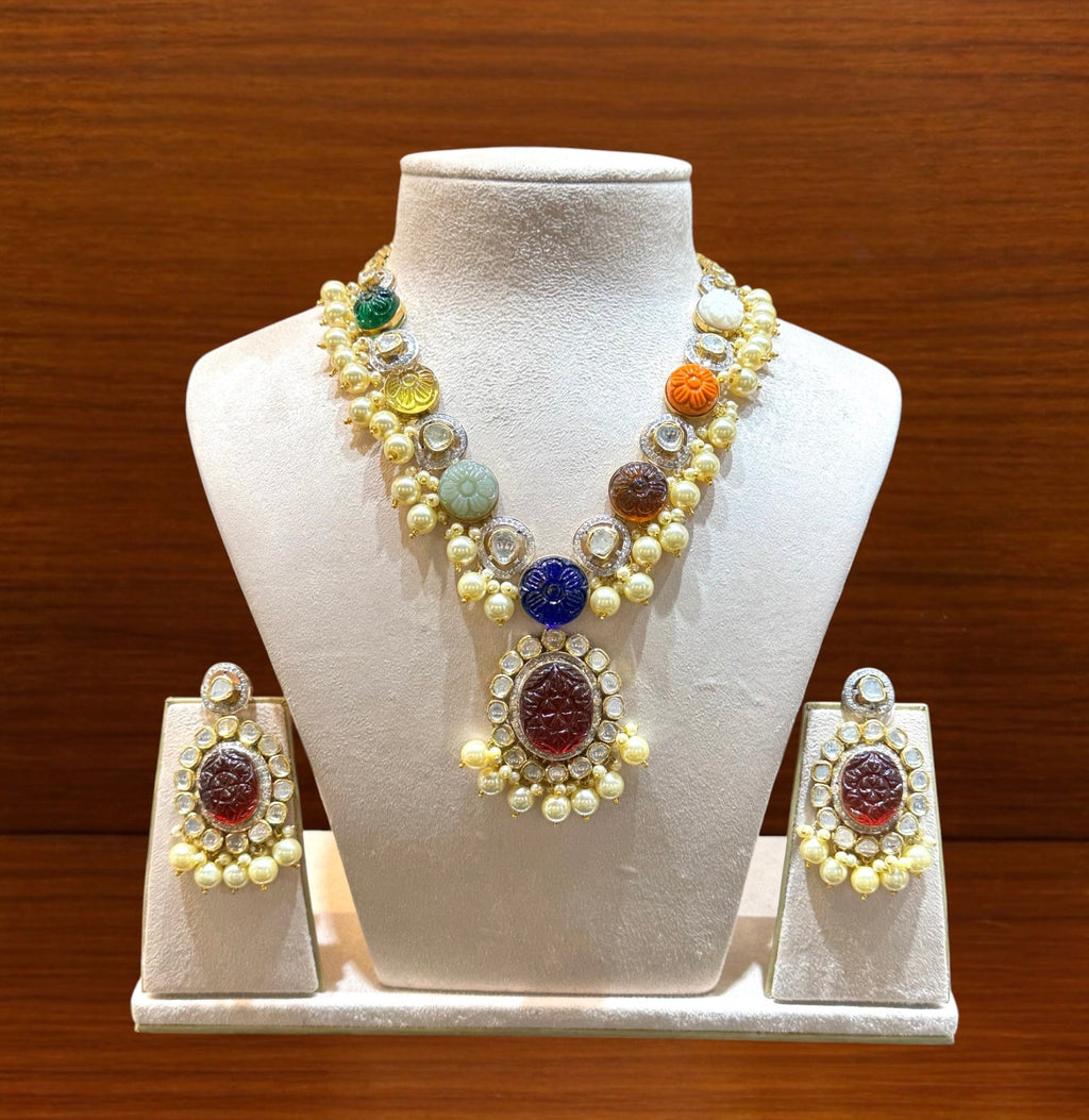 Navratan Polki Pendant Set