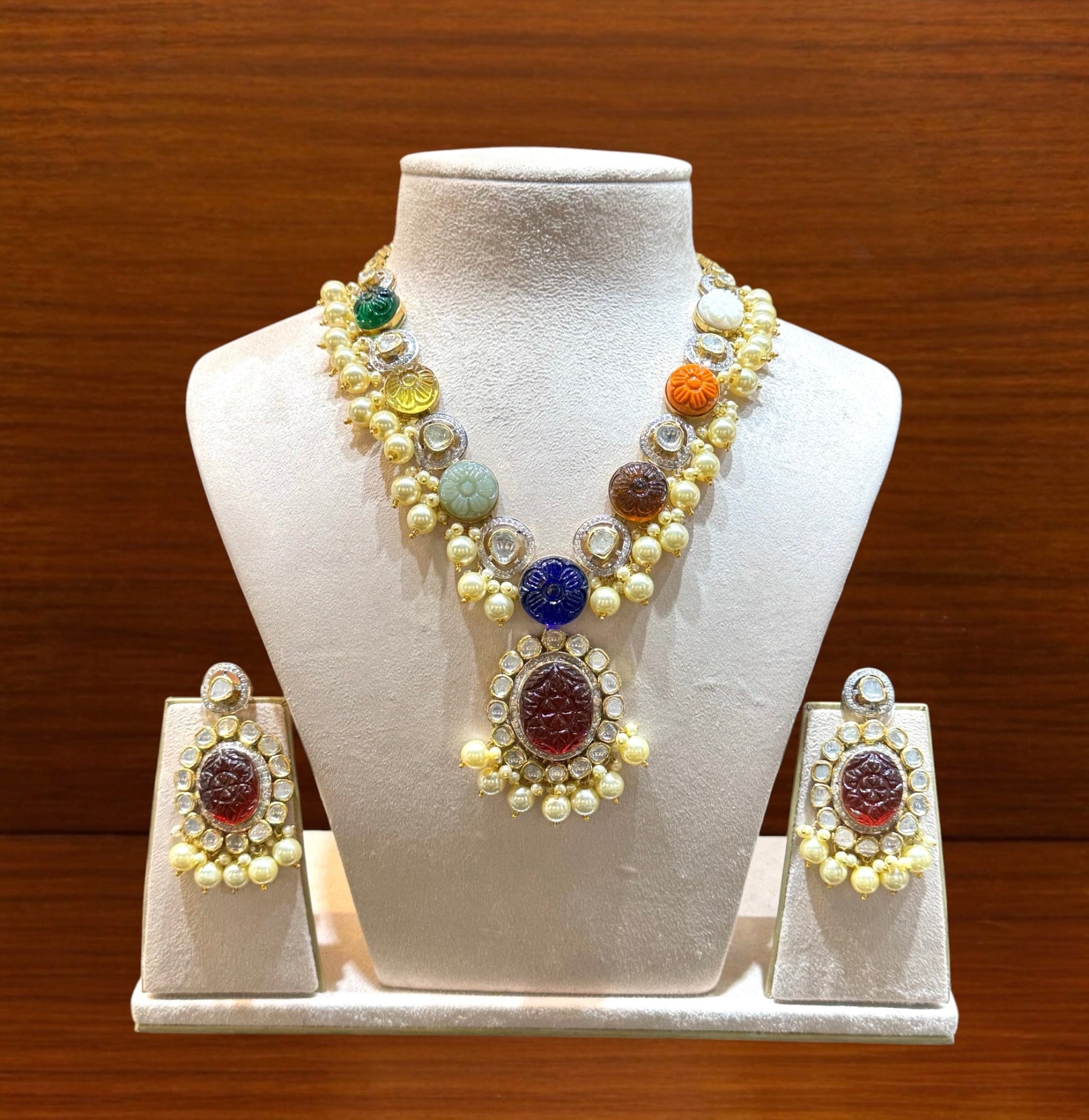 Navratan Polki Pendant Set