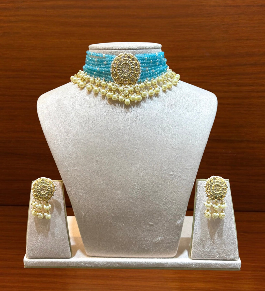 Blue Beaded Chik Patti Set