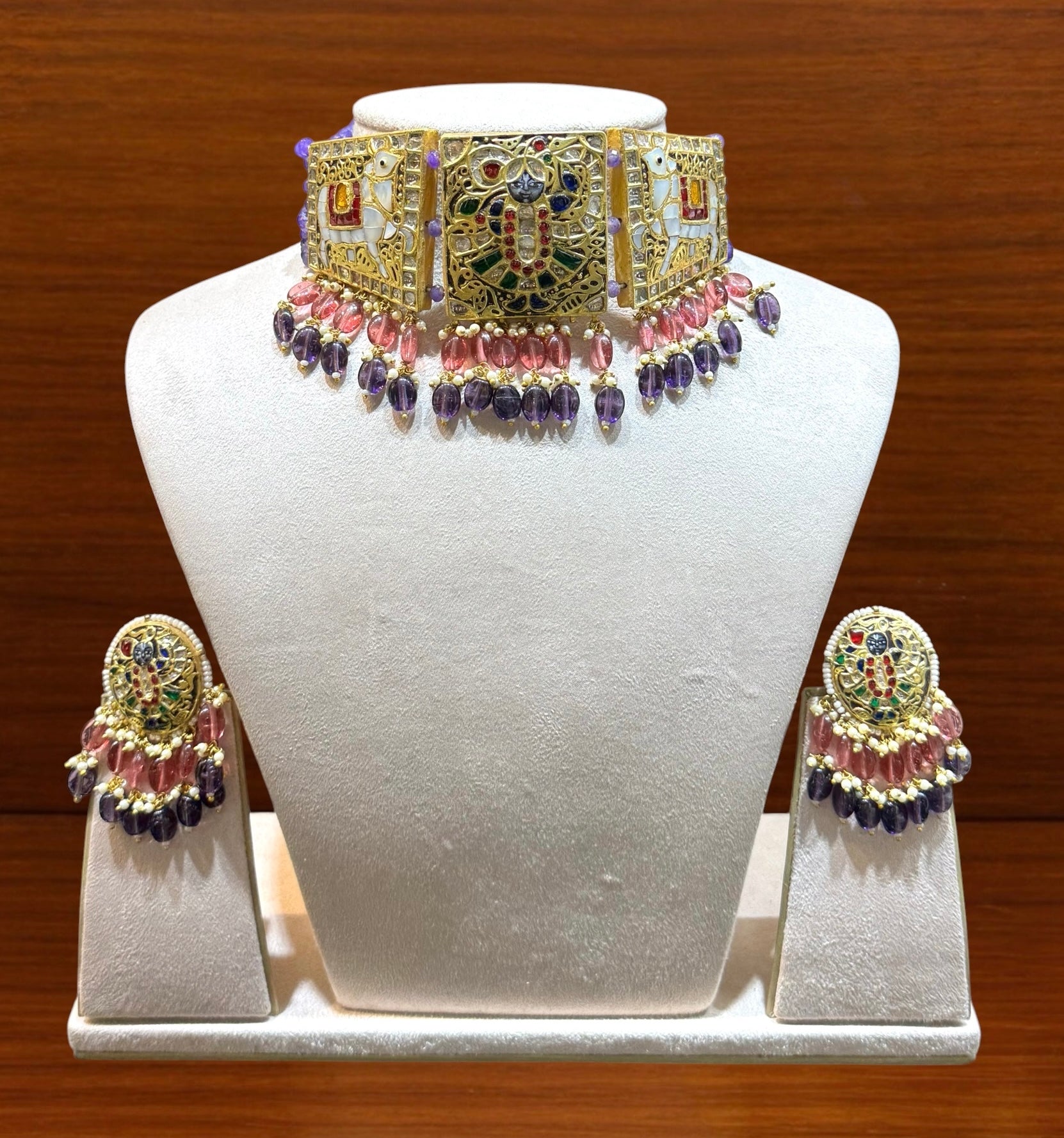 Polki Necklace Set - Temple