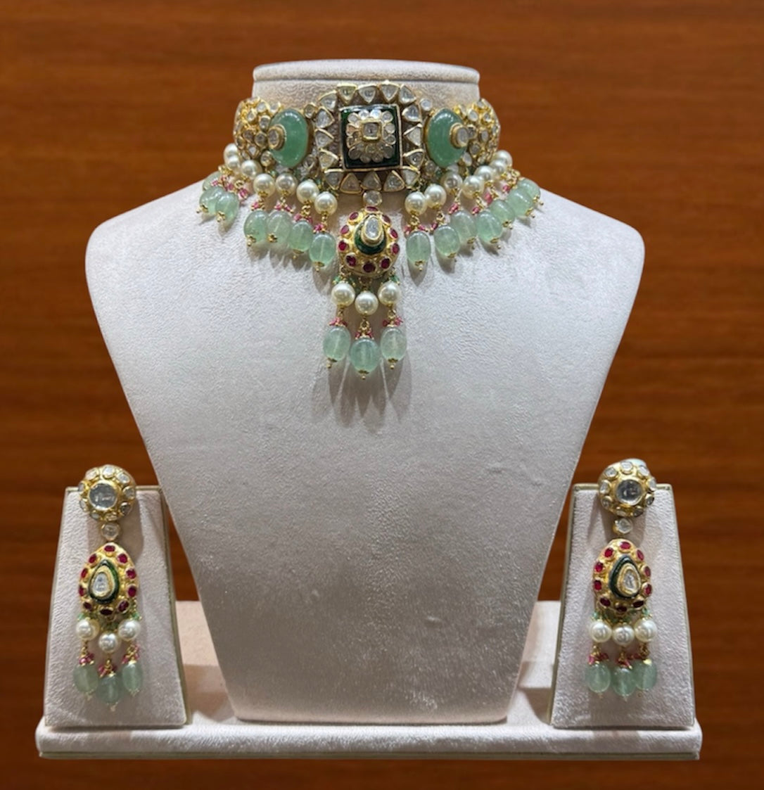 Classic Green Polki Chik Patti