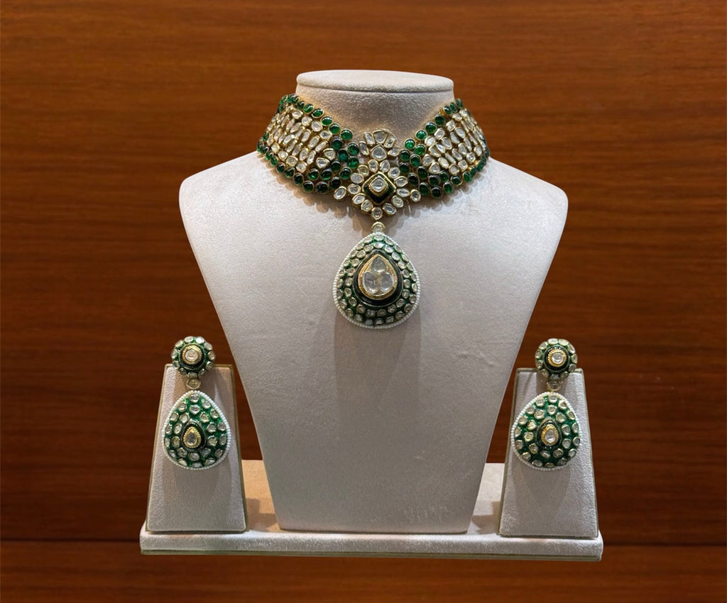 Emerald Polki Collar Set