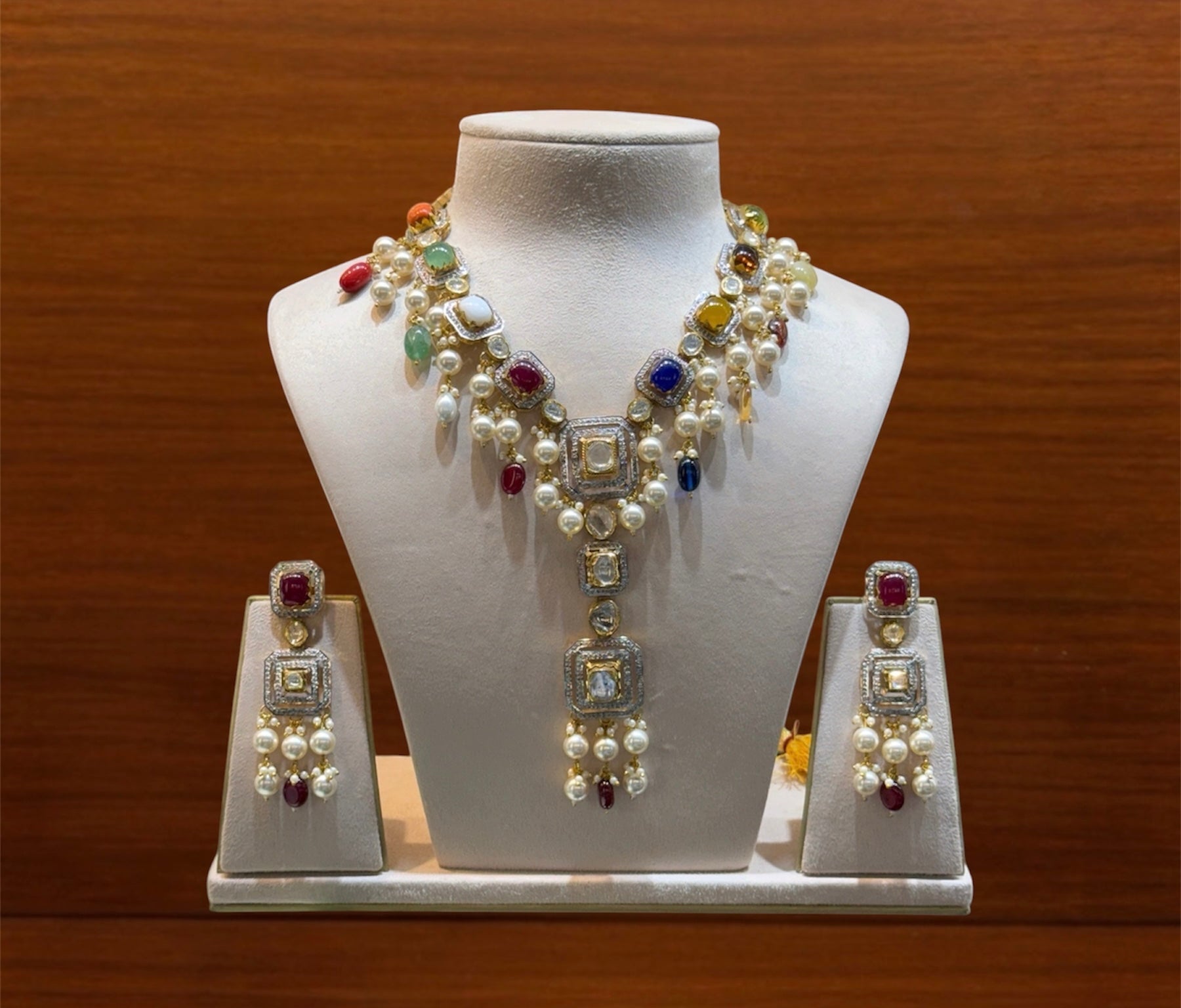 Navratan Polki Pendant Set