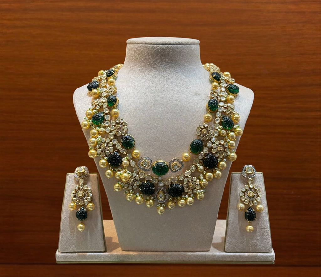 Emerald Polki Two-String Necklace Set