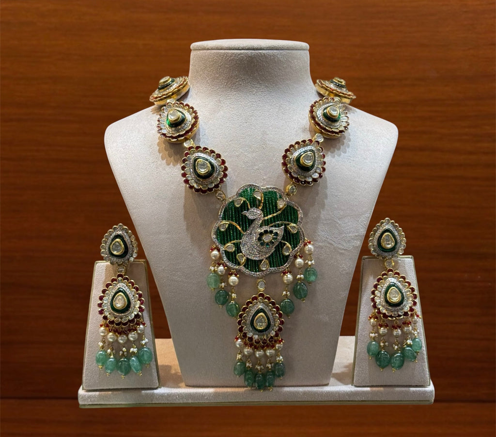 Peacock Polki Pendant Set