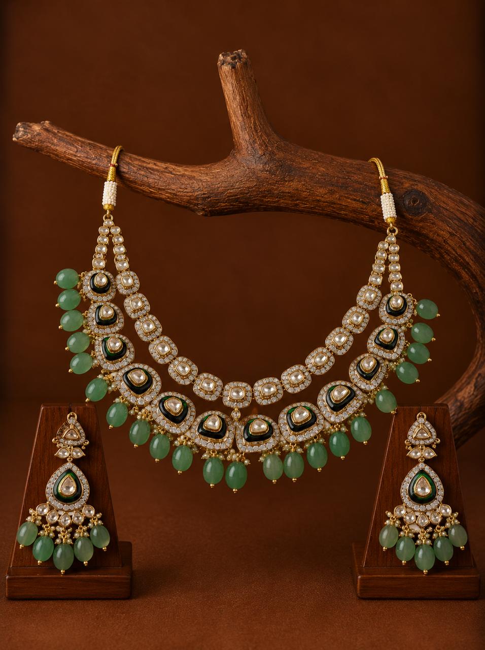 Green Double-Layered Polki set