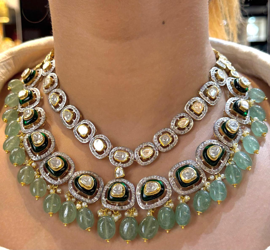 Green Double-Layered Polki set