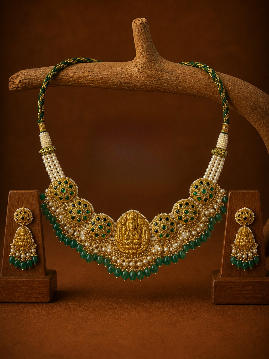 Polki Necklace Set - Temple